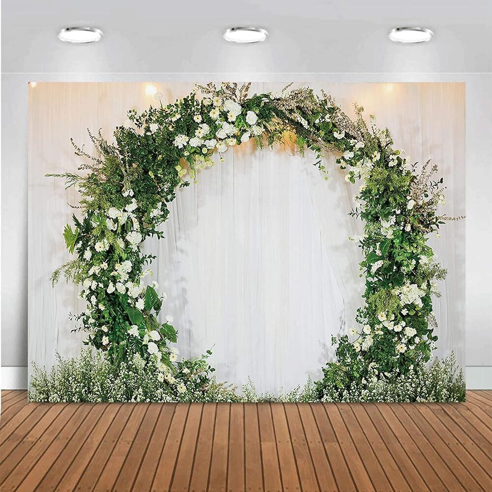 Mestiker Green Wreath Garland Background Photography Sheer Tulle Curtain 7x5ft
